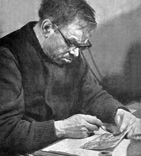 Nikifor Krynicki podczas pracy
